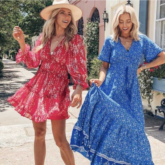 Bethany floral print open back dress - RED - Picture 3 of 6